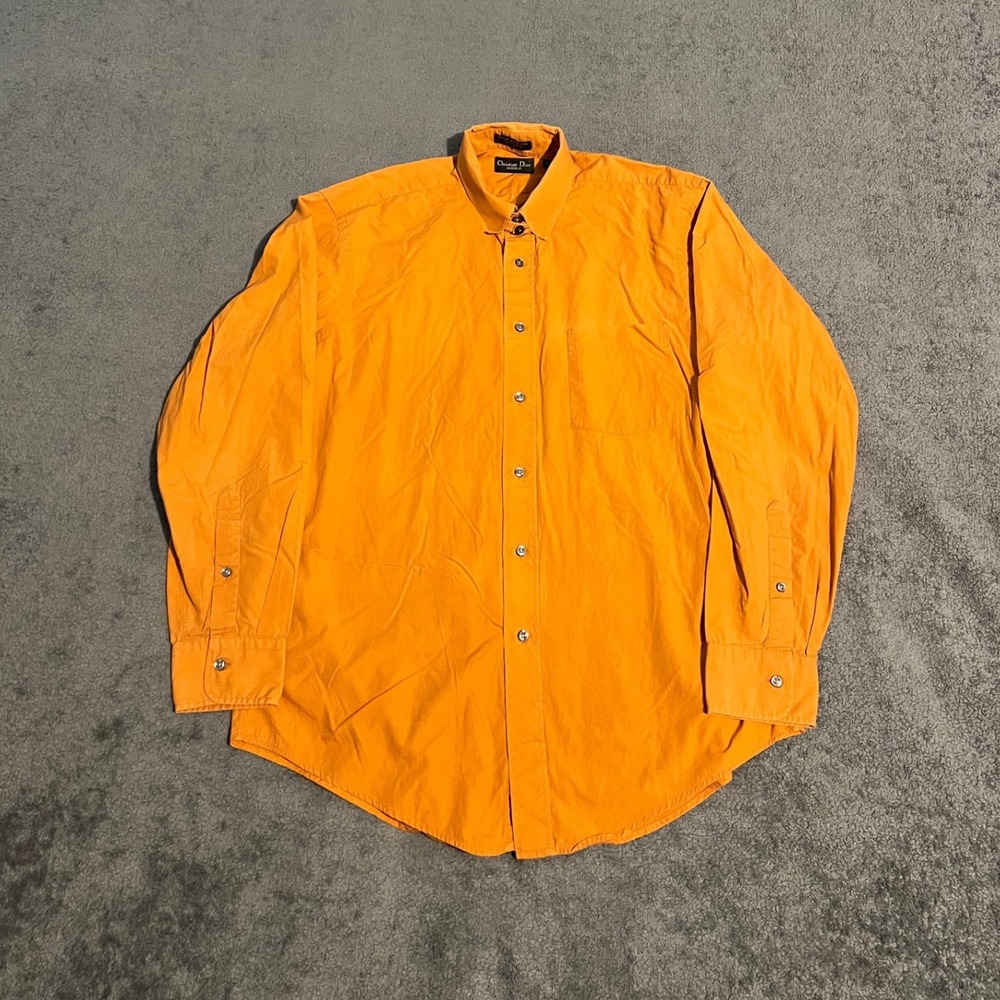 Vintage Christian Dior Monsieur Orange Cotton Button Down Shirt Medium USA Made